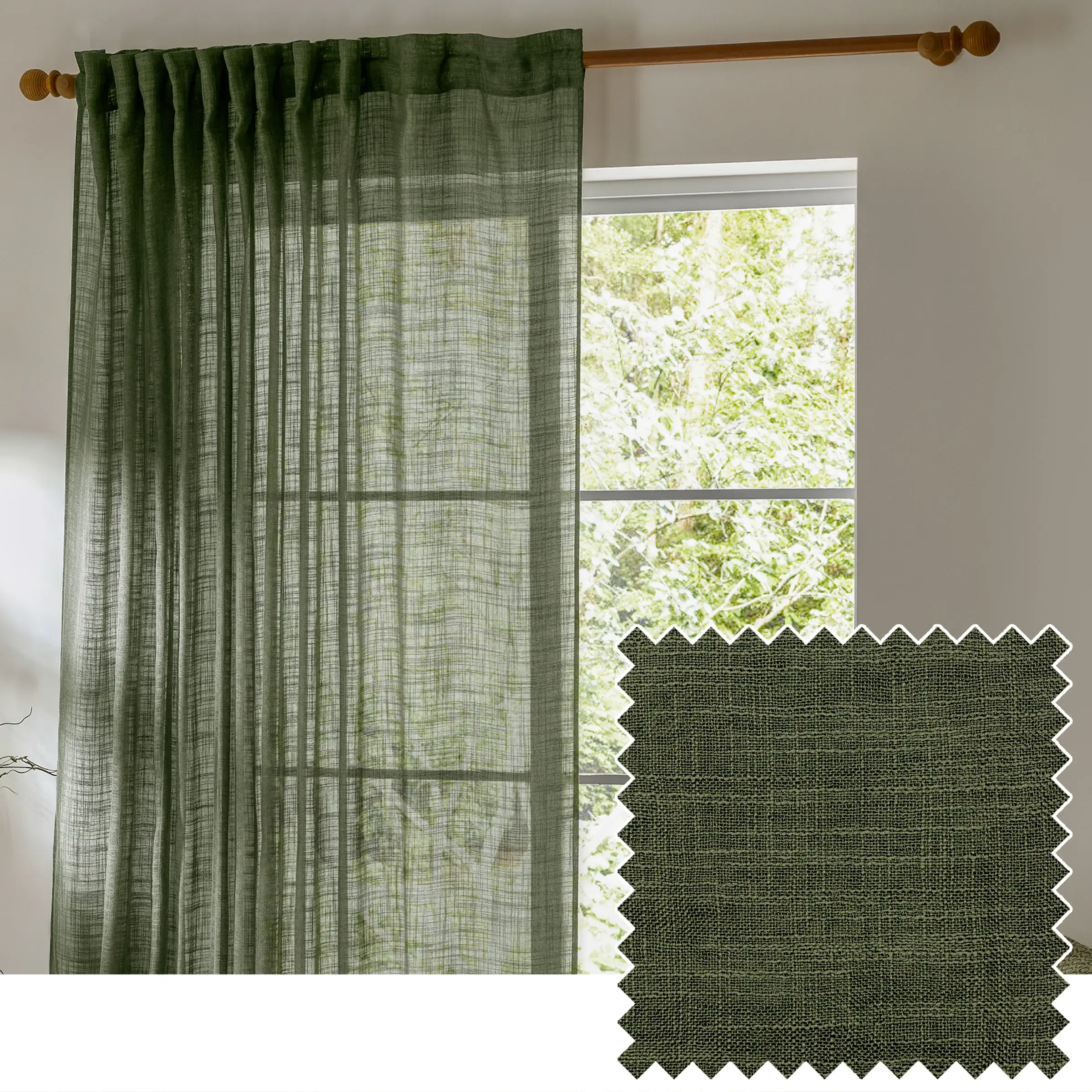 Cirrus Woven Sheer Curtain Panel (Forest)