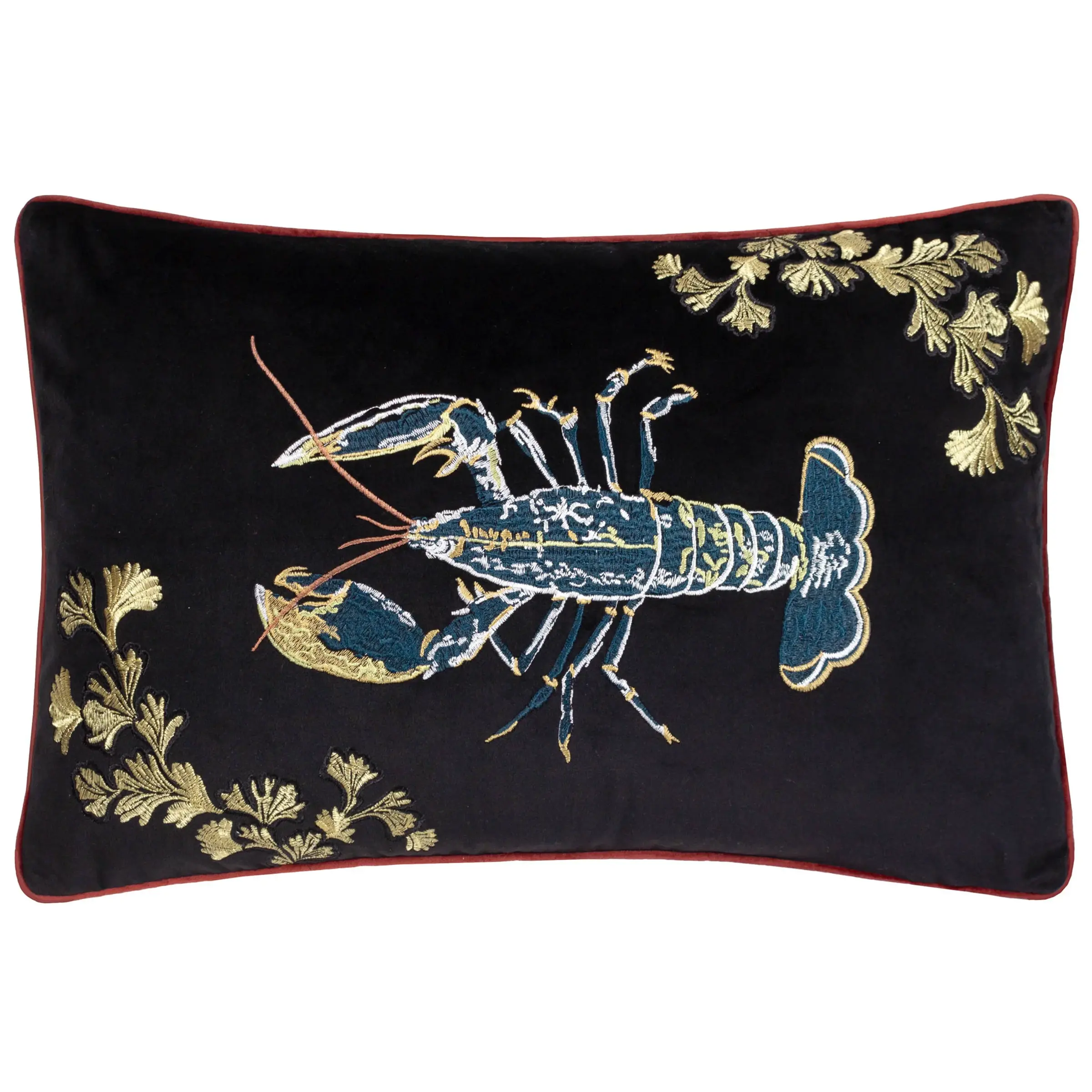 Atlantica Embroidered Velvet Cushion Cover (Black)
