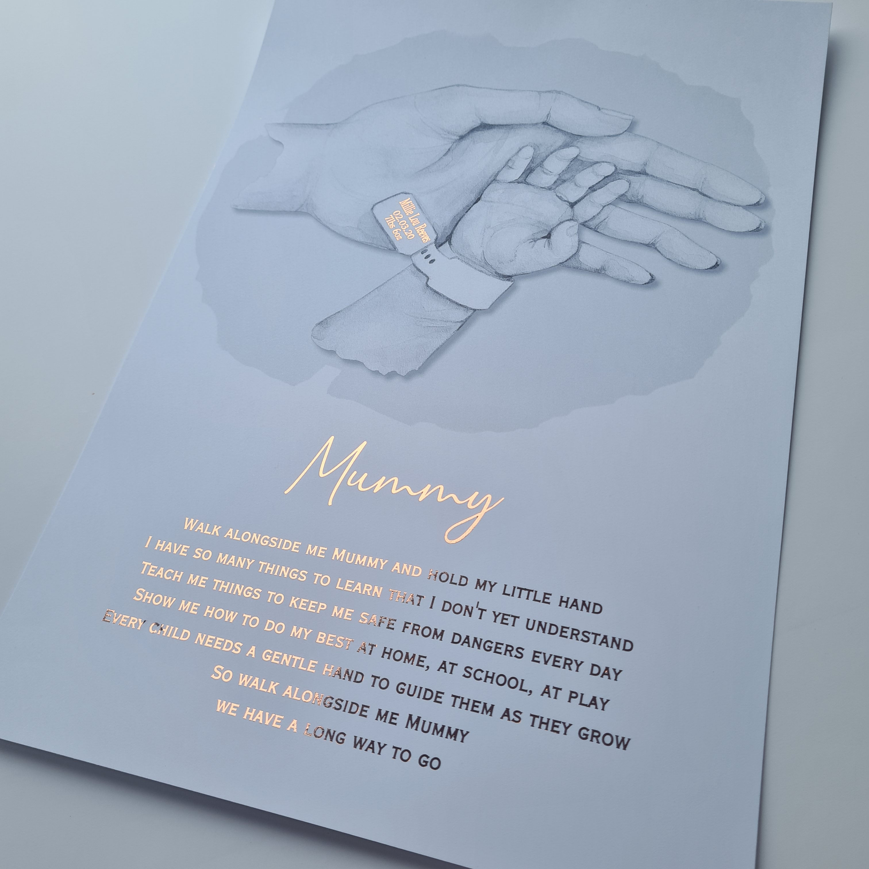 Mummy and baby hand foil print