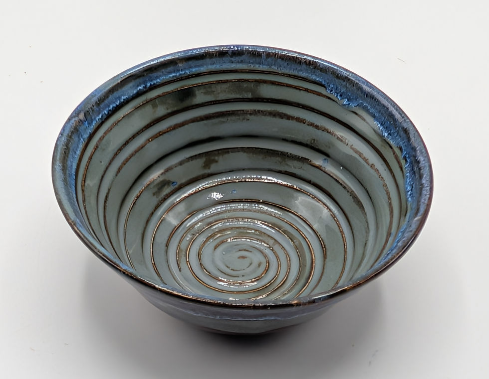 Thumbnail: Hand Thrown and Carved blue spiral design Bowl
