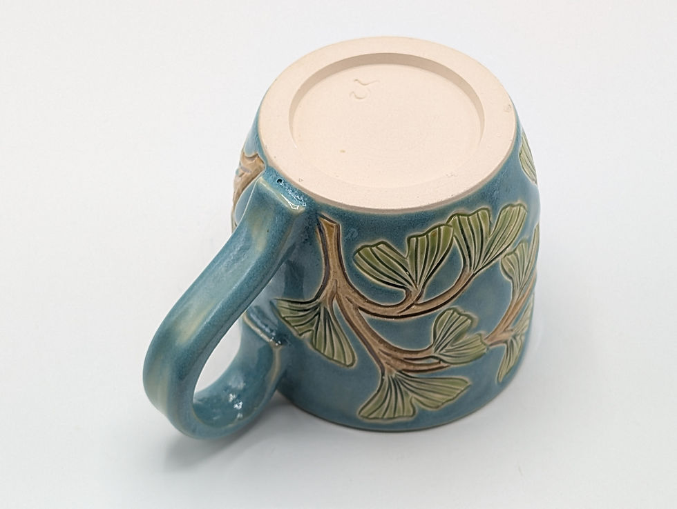 Thumbnail: Tall mug, Ginko leaf & turquoise background design