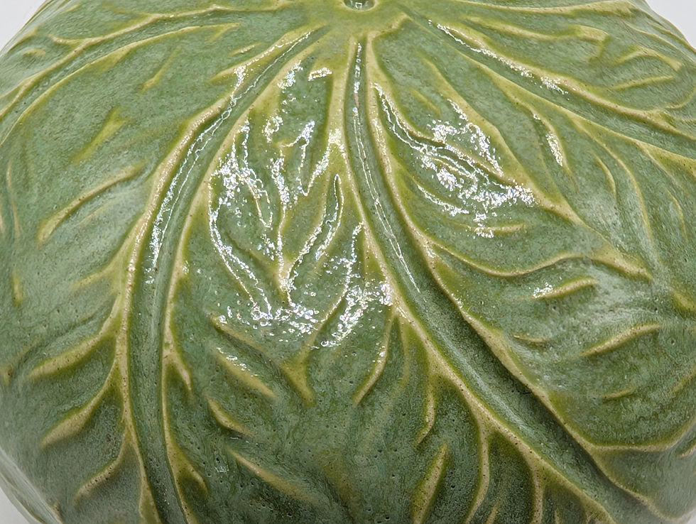 Thumbnail: Hand Thrown Pottery,  light green palm leaf spiral pattern bauble