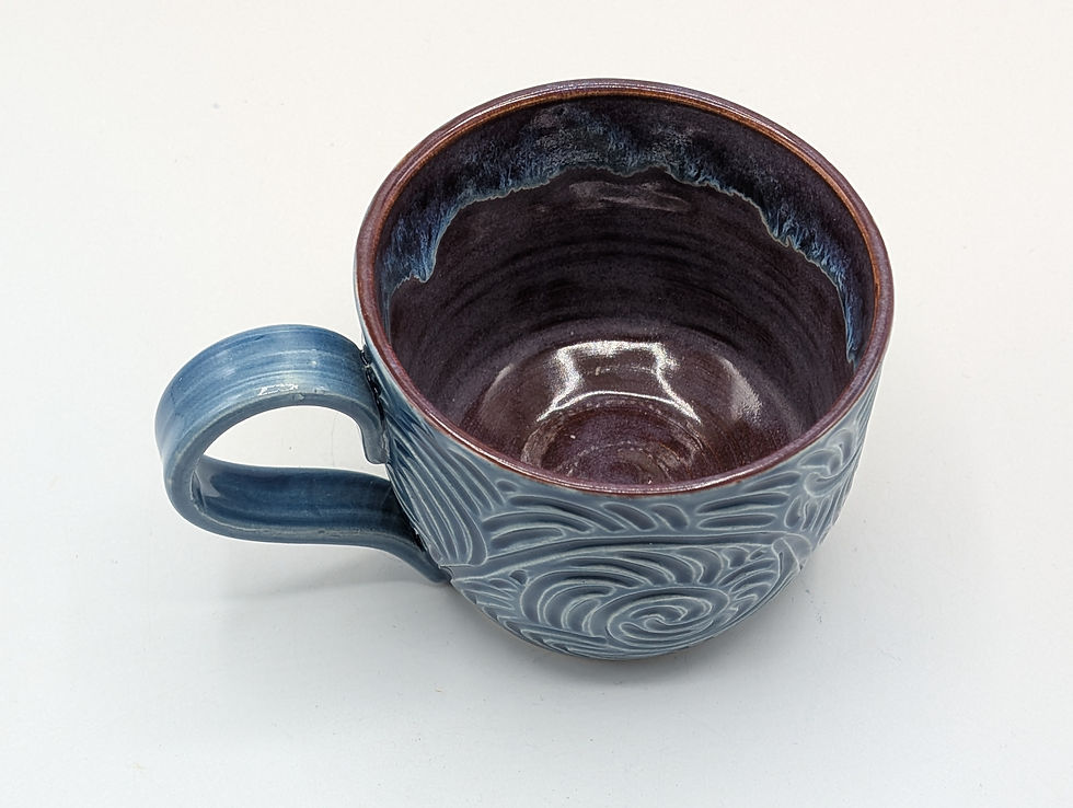 Thumbnail: Tall mug, Blue curling vine design
