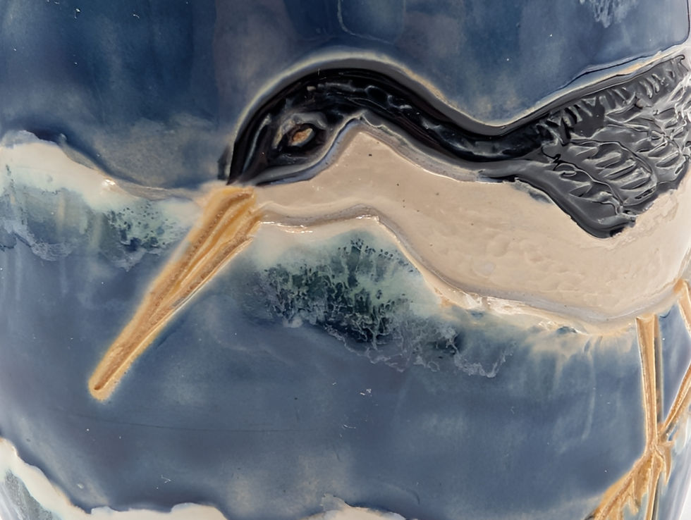 Thumbnail: Hand Thrown, Oyster catchers in the surf design vase