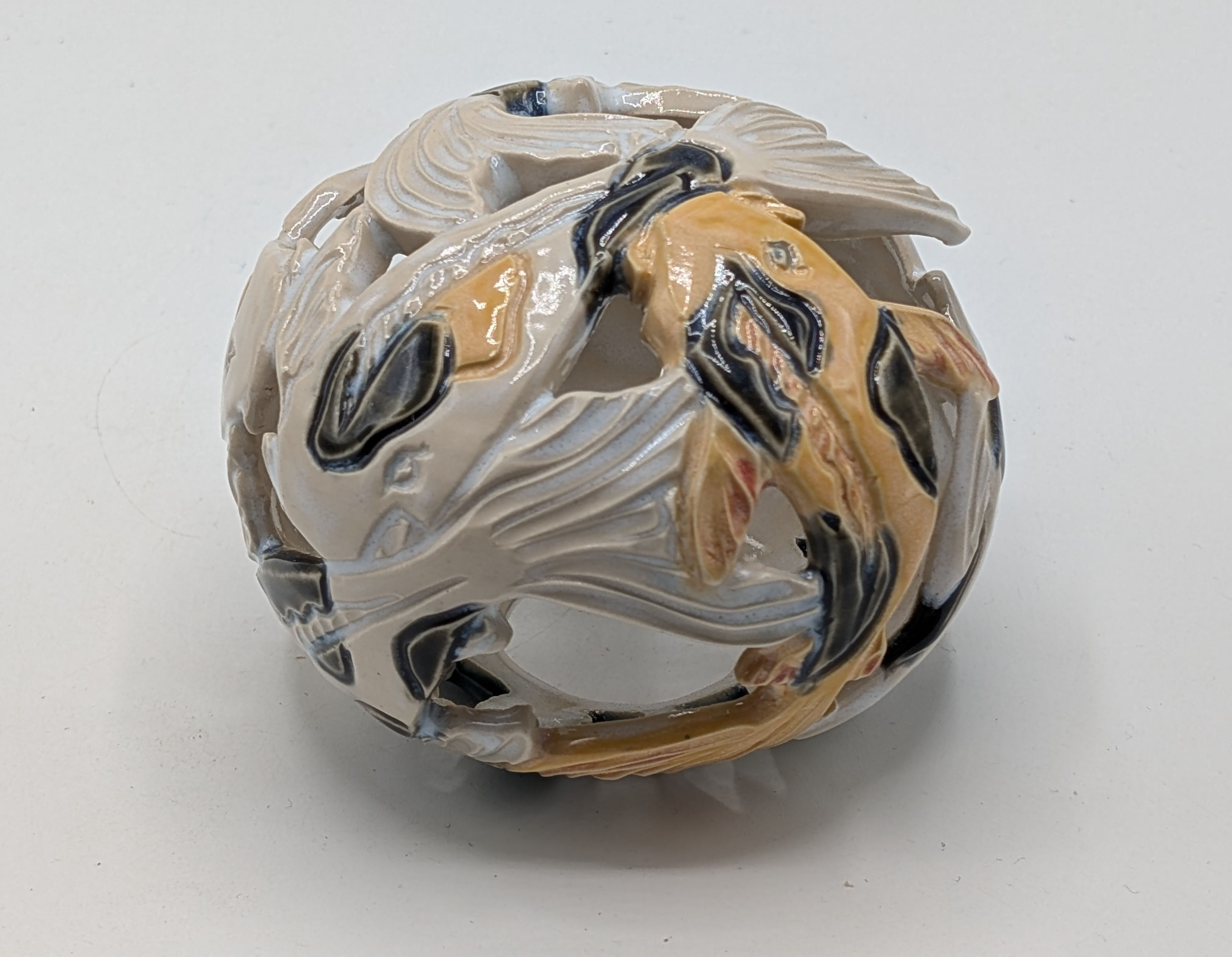 Hand Thrown Pottery, Pierced Koi carp ornament