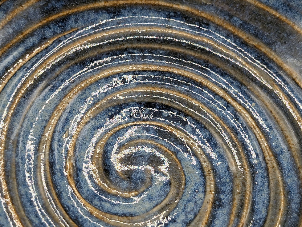 Thumbnail: Hand Thrown, Carved and Glazed Blue spiral small bowl
