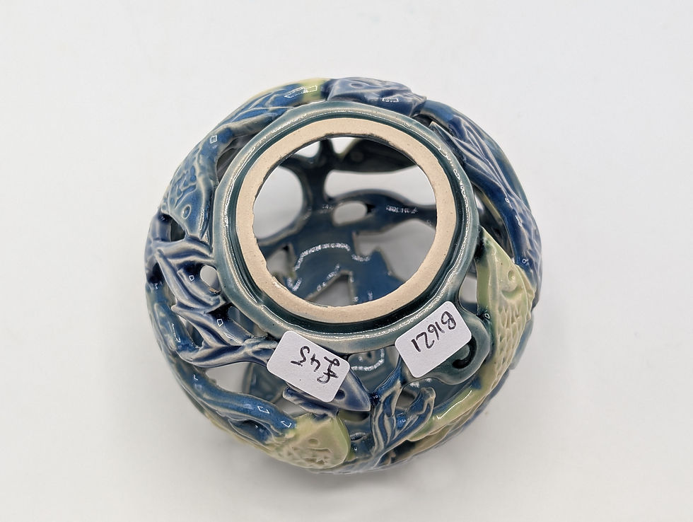 Thumbnail: Hand Thrown Pottery,  blue/green little fish pierced bauble