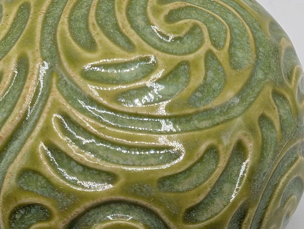 Thumbnail: Hand Thrown Pottery,  light green curling vine pattern bauble