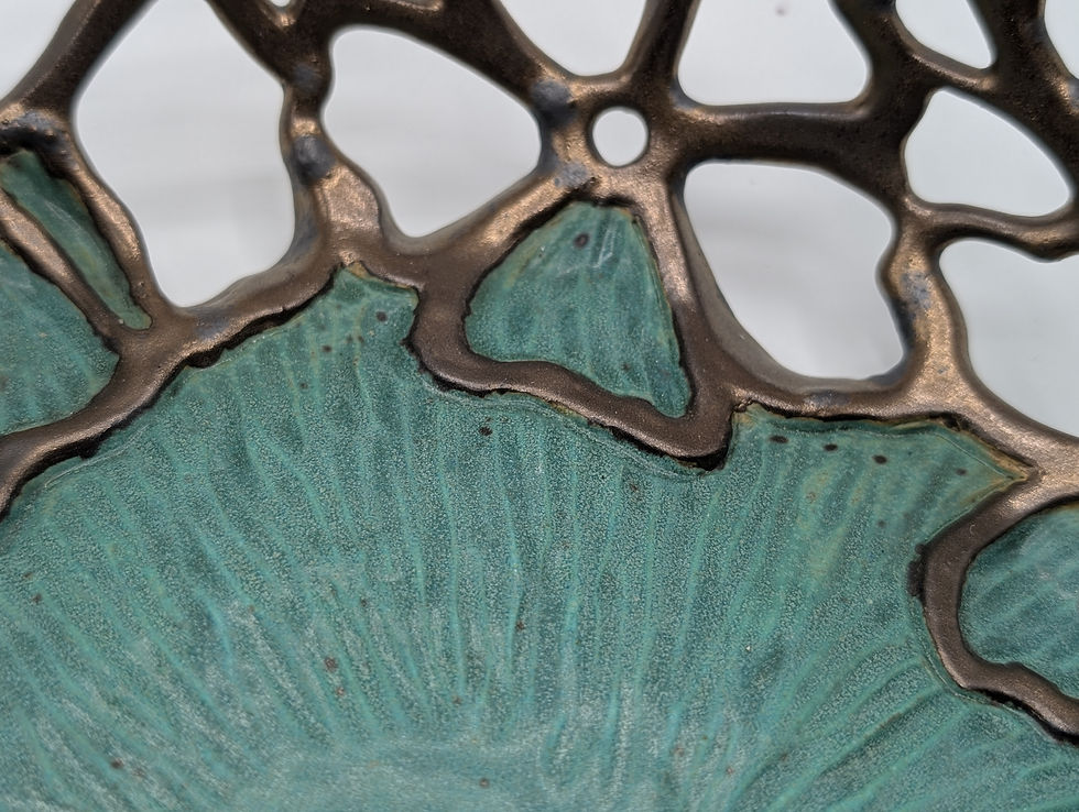 Thumbnail: Bronze and Patina wavy flowers pierced bowl