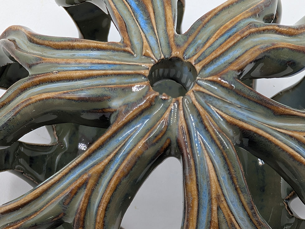 Thumbnail: Hand Thrown Pottery,  blue/brown pierced sea urchin bauble