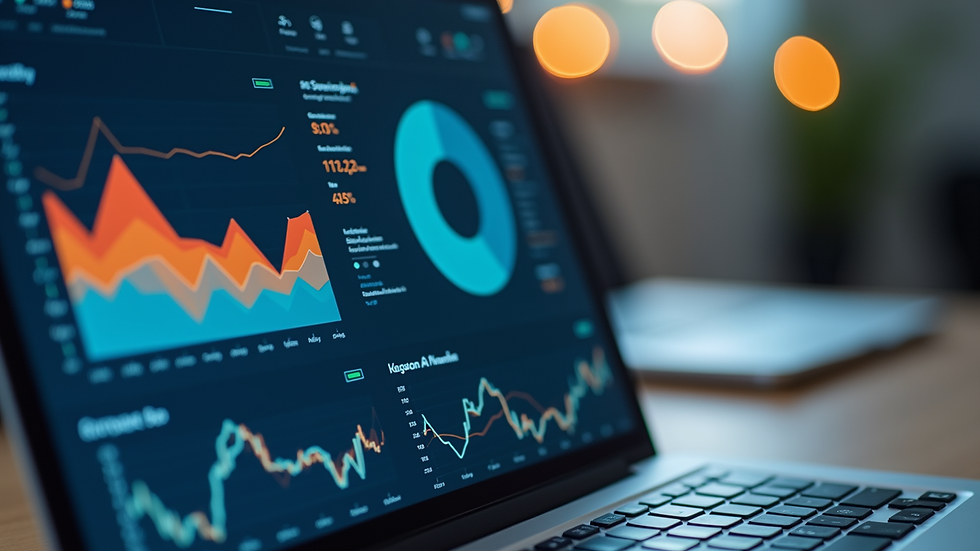 Close-up view of a laptop screen showing AI analytics dashboard
