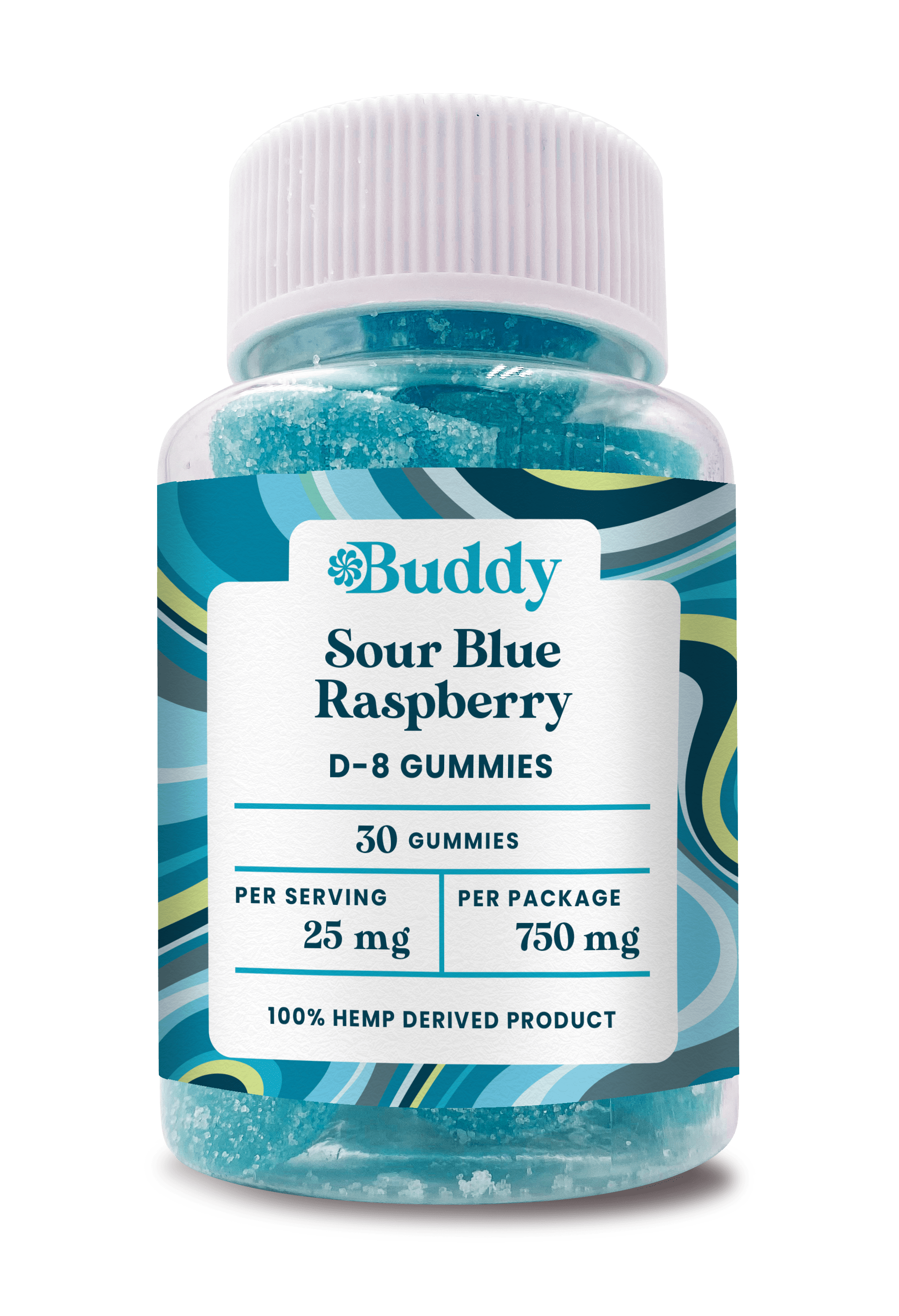 Buddy Gummies 30 count Sour Blue Raspberry 25mg per Gummy