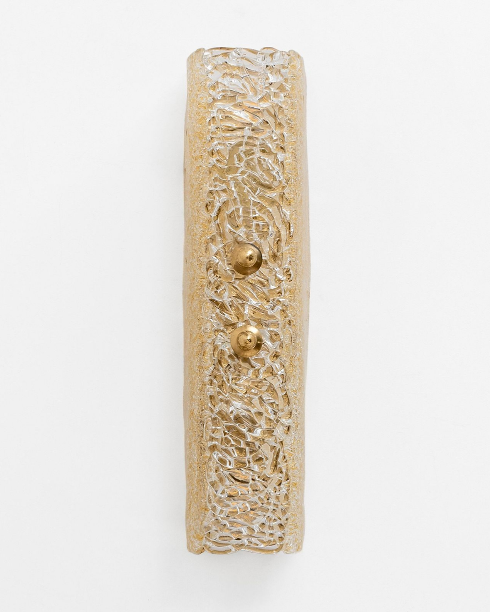 Vinterior Murano Glass Gold Graniglia Sconces -Textured beige and clear glass with two gold spherical accents against a white background.