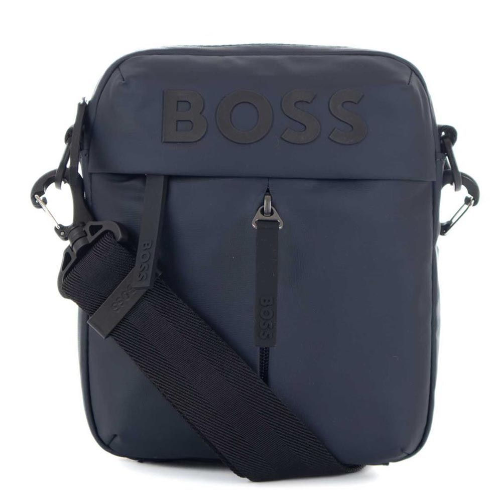 HUGO BOSS Faux-leather Reporter Bag with Tonal Logo Navy Blue