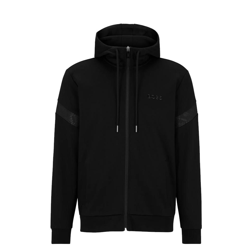 HUGO BOSS Mens Zip-up Hoodie with Logo Tape Black