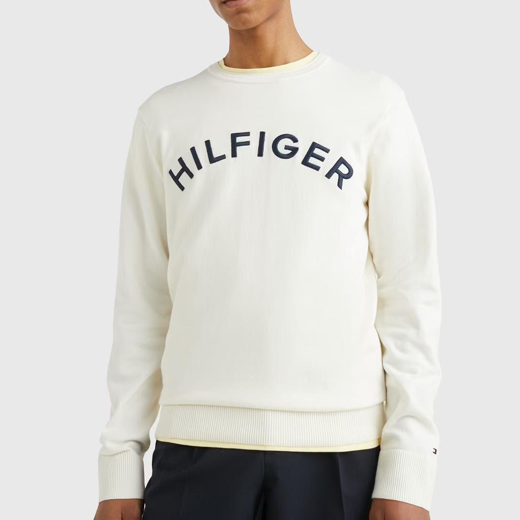 TOMMY HILFIGER Mens Intarsia Logo Jumper Ivory