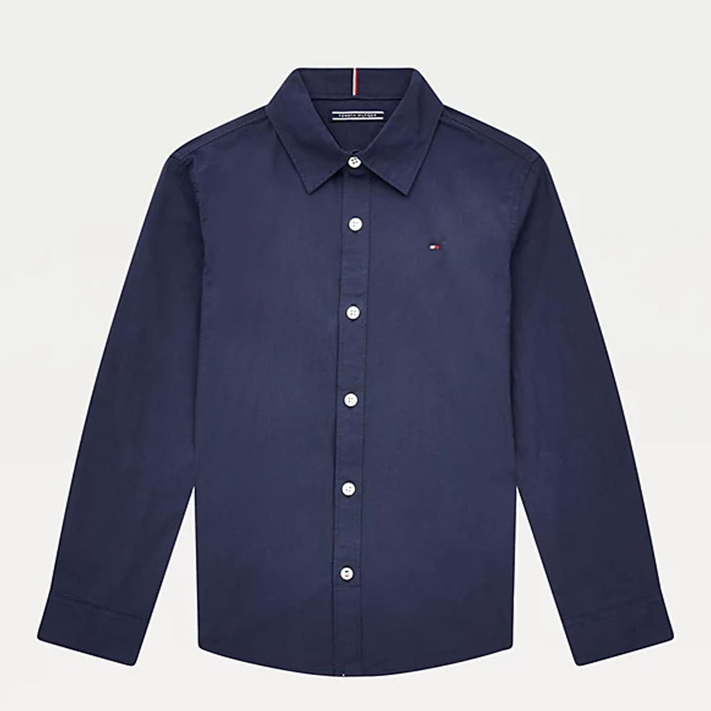 TOMMY HILFIGER Kids Solid Stretch Poplin Shirt Twilight Navy