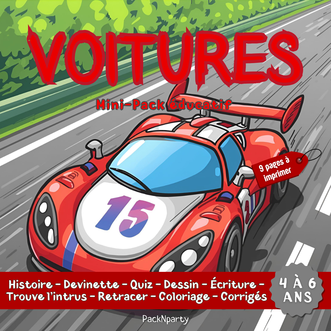 Activités Voitures à Imprimer pour Enfant (4 à 6 ans) - Mini-Pack Éducatif