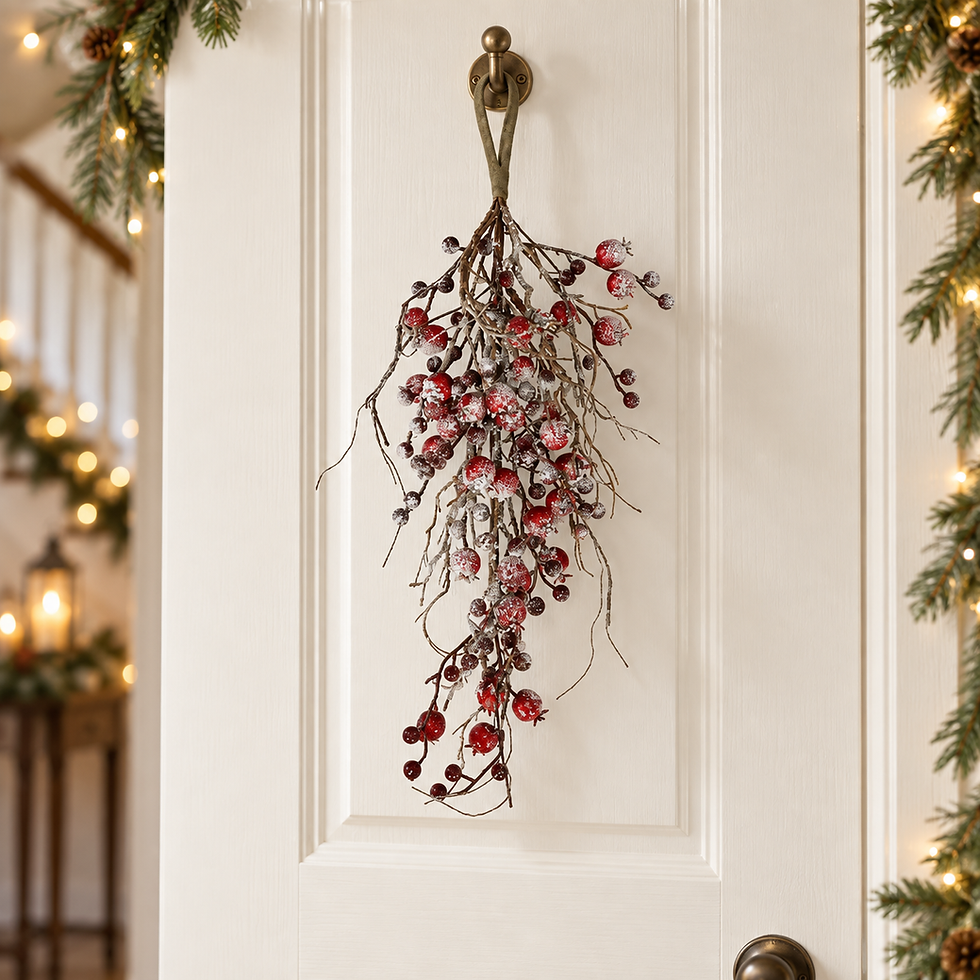 Frosted Red Berry Christmas Door Swag