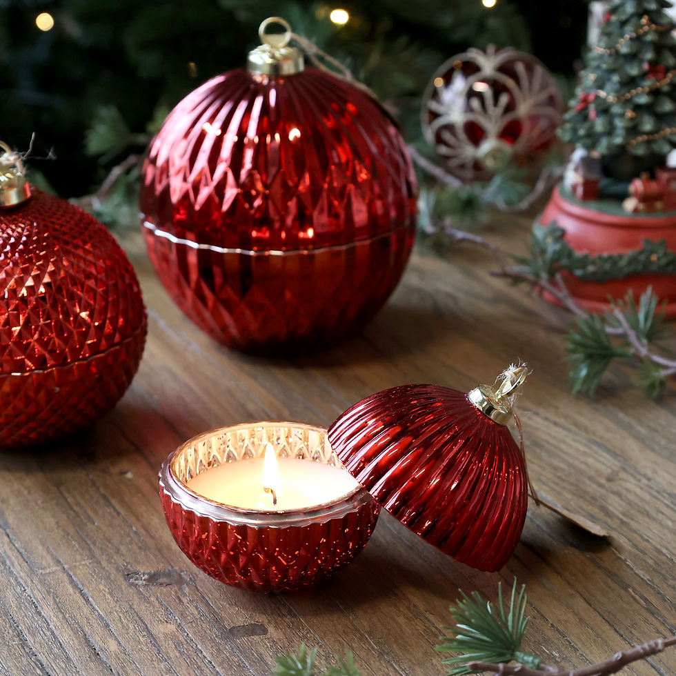 Berry Red Christmas Glass Bauble Candle
