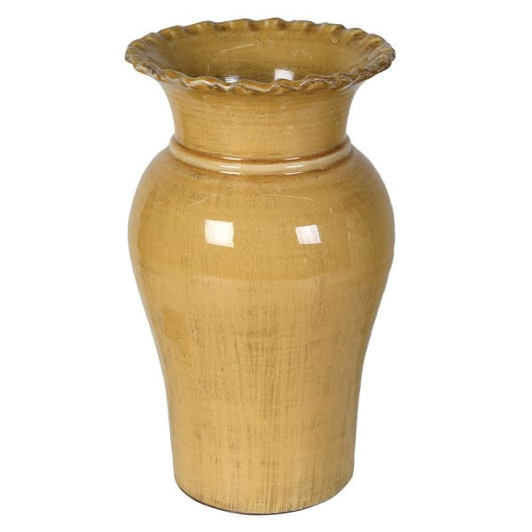 Autumn Ochre Ruffle Rim Ceramic Vase