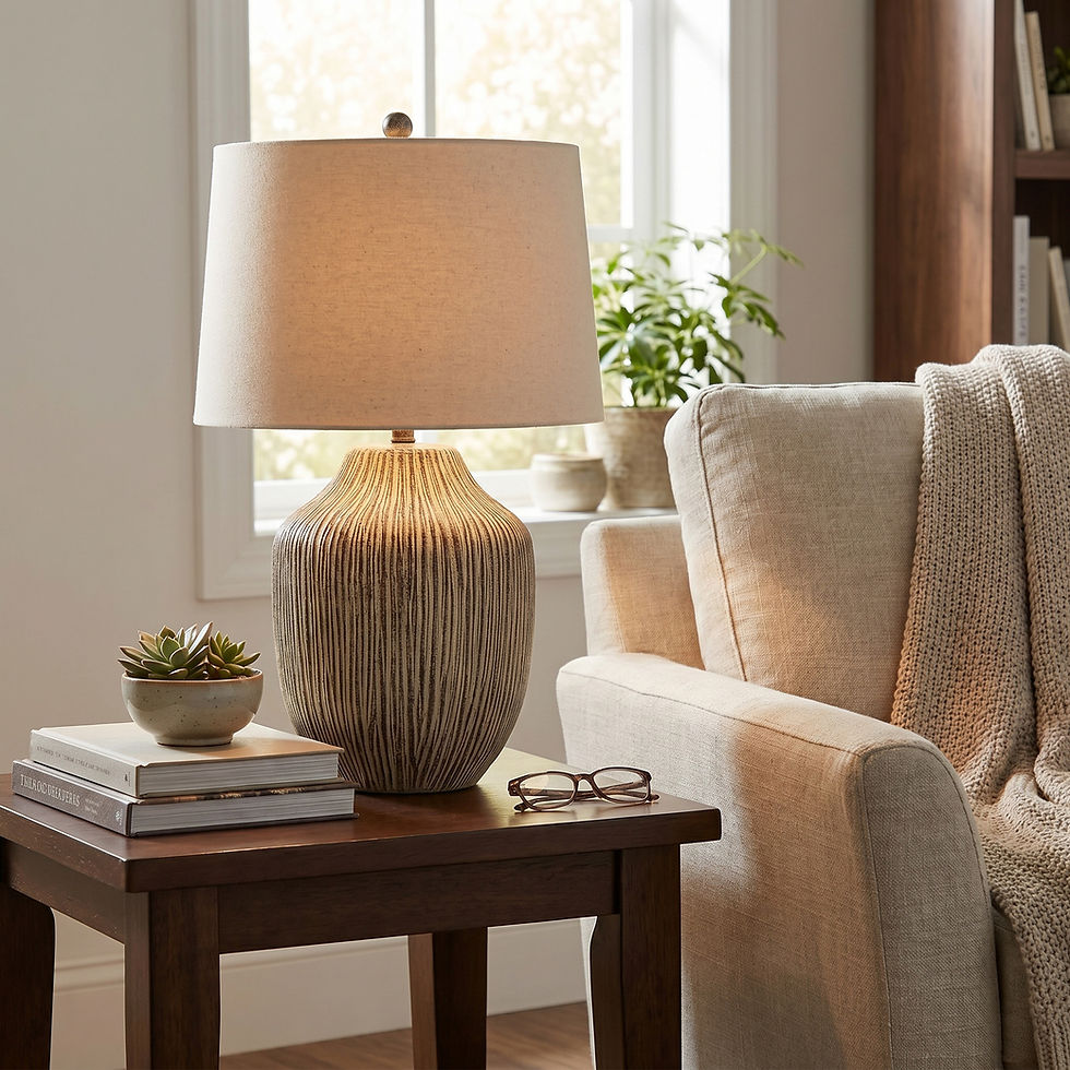 Oxford Carved Textured Table Lamp With Linen Shade