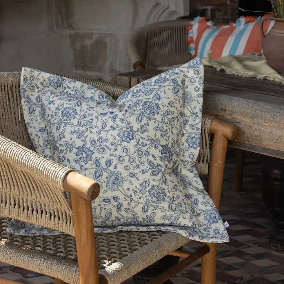 Leah Blue and Cream Floral Print Cushion