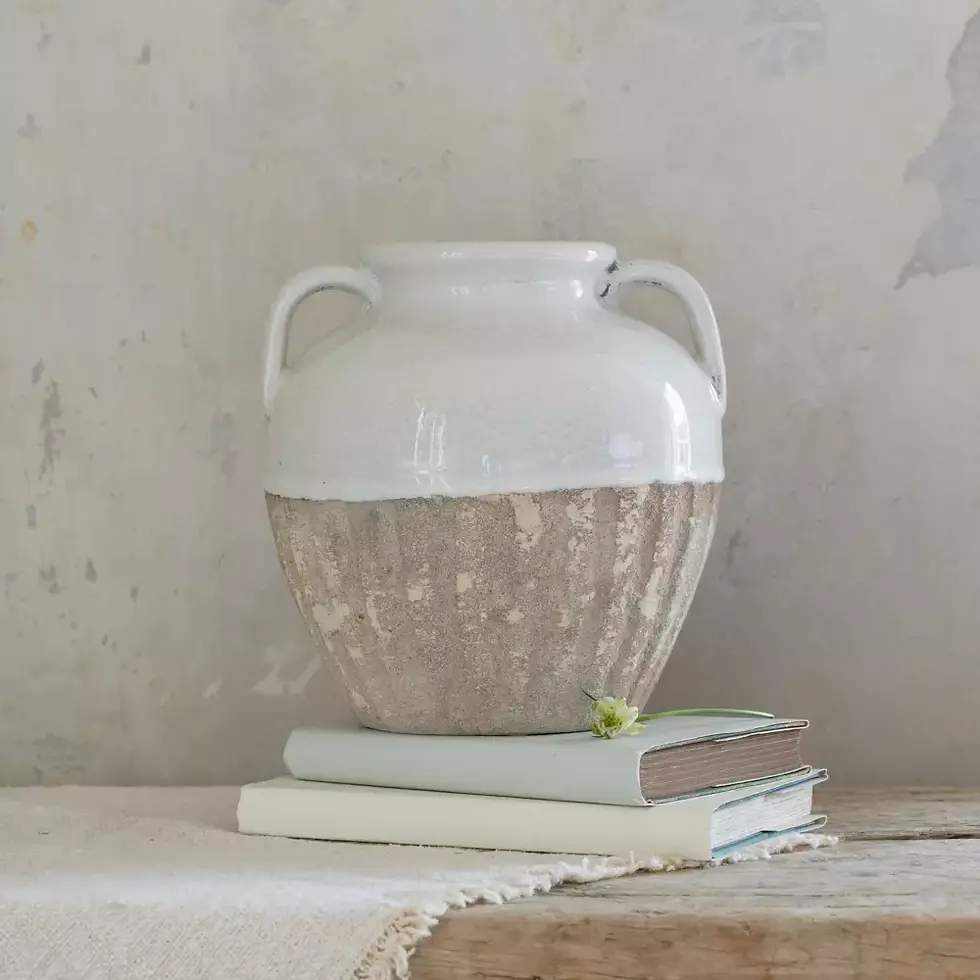 White And Stone Vase With Handles