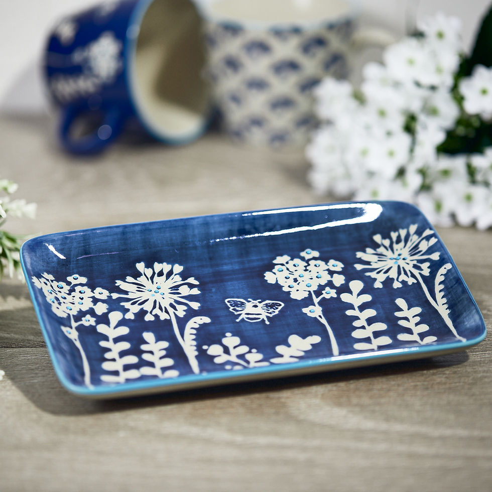 Indigo Handpainted Serving/Trinket Tray