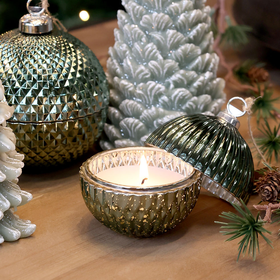 Olive Green Glass Bauble Candle