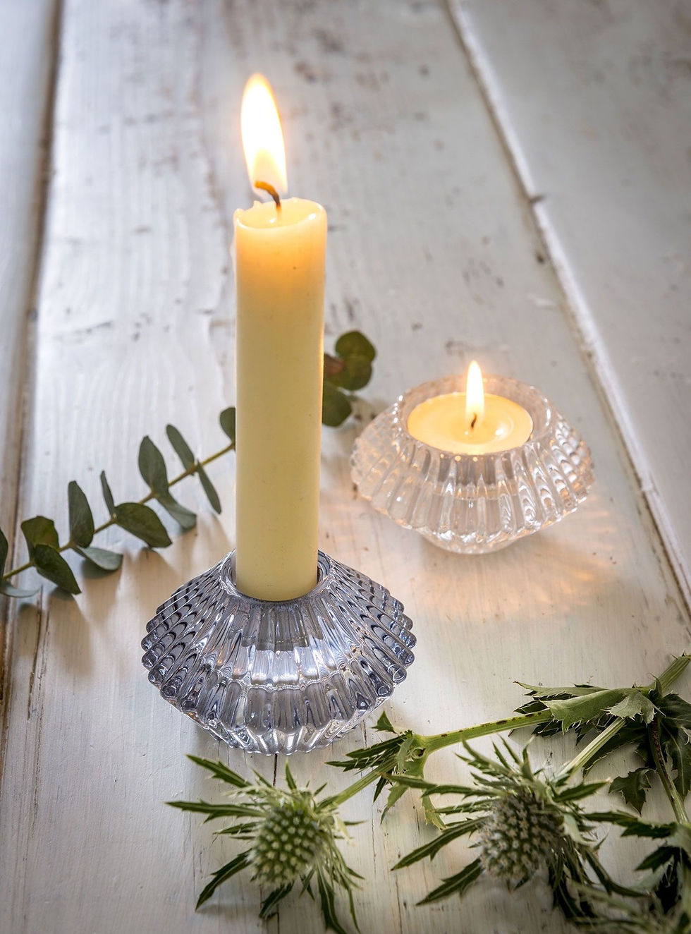 Thumbnail: Clear Glass 2 Way Candle holder for TLights or Pillar Candles 