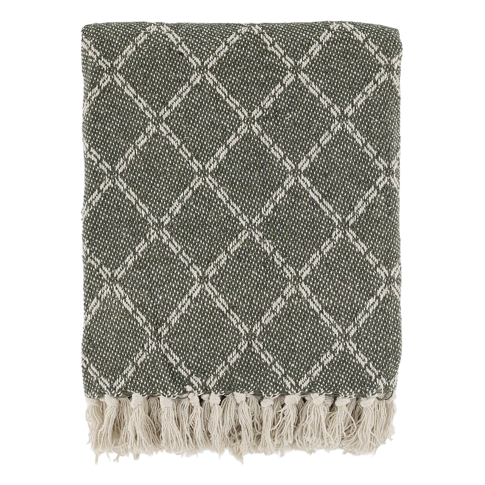 Olive and Cream Diamond Throw Blanket