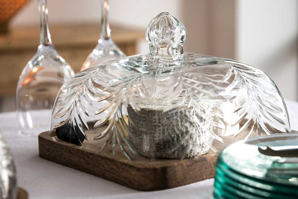 Glass Cloche with Mango Wood Board