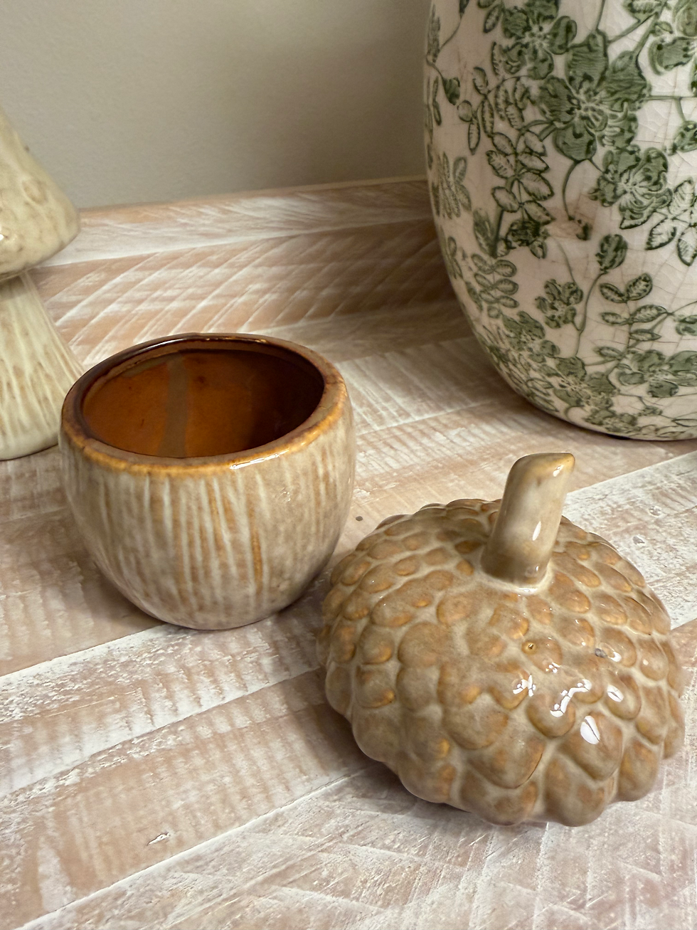 Brown Decorative Lidded Acorn Jar