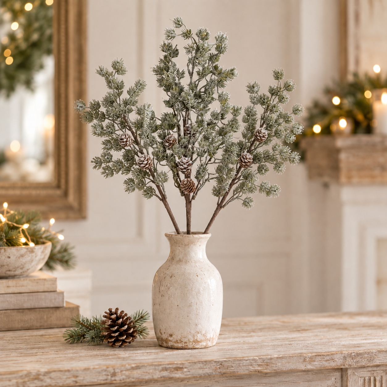 Frosted Pine and Pinecone Spray