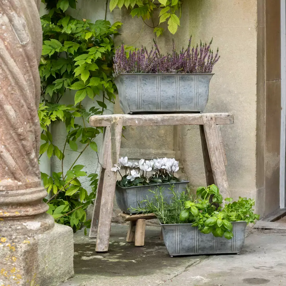 zinc ornate outdoor planters with feet