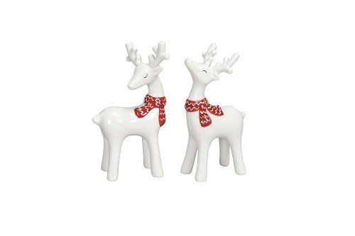 Set of 2 White Ceramic Christmas Reindeer