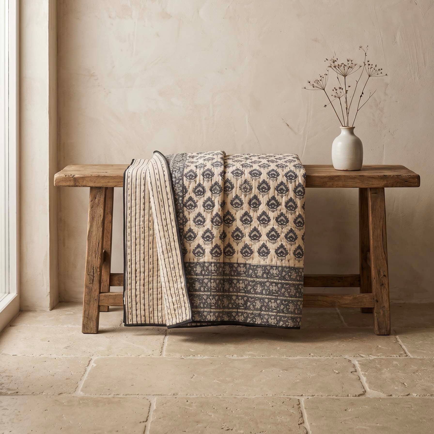 Ashbury Block Print Quilted Bedspread