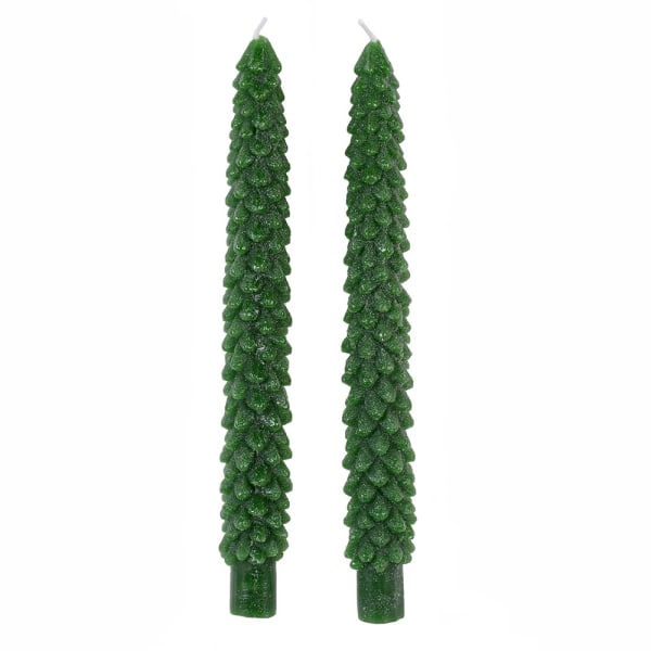 Set of 2 Green Christmas Tree Taper Candles