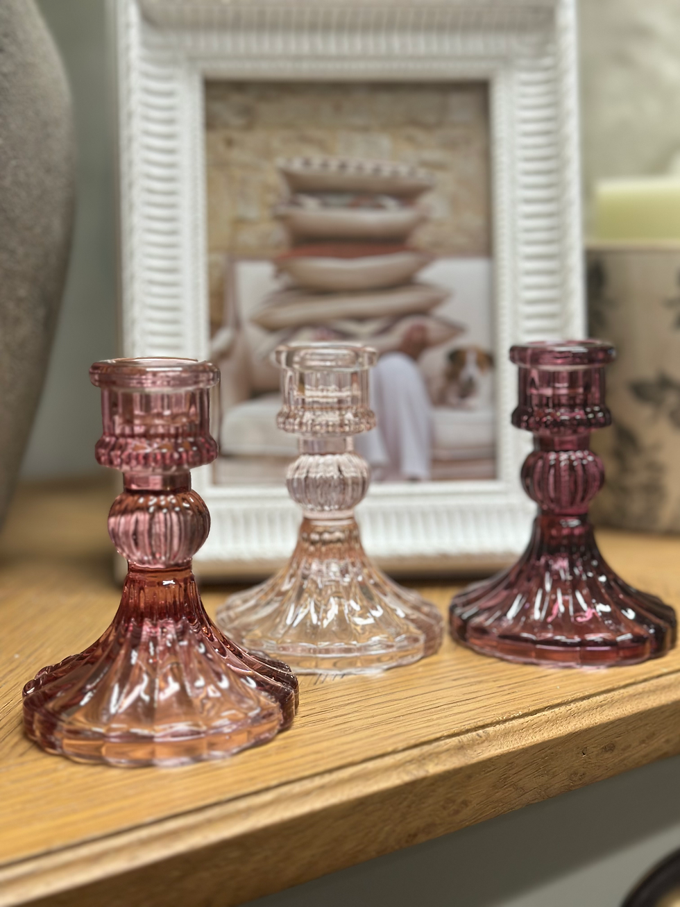 Thumbnail: shades of pink glass candlesticks