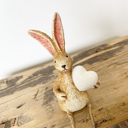 Shelf Sitting Rabbit with White Heart.