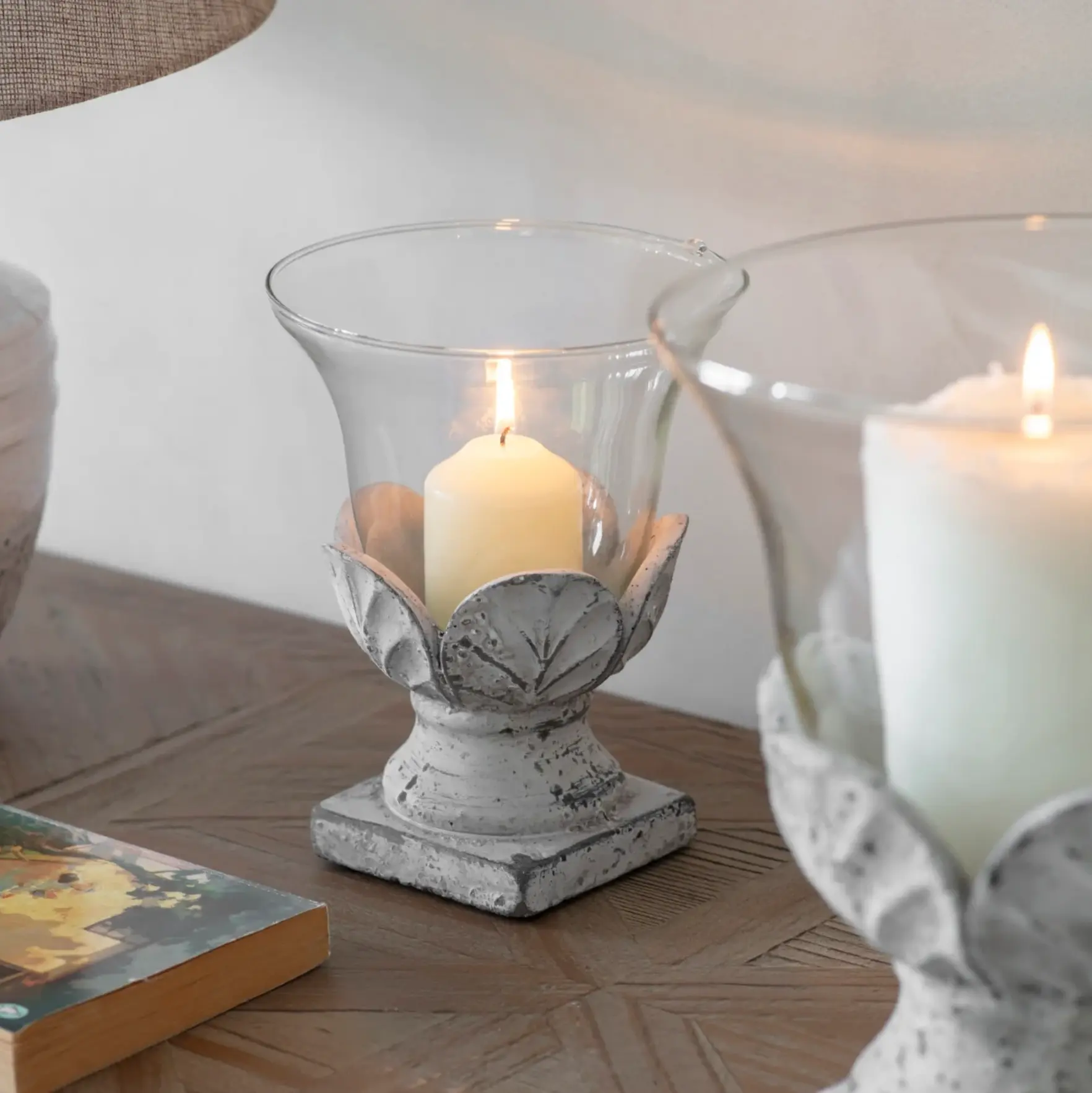 Stone Leaf Flared Hurricane Vase