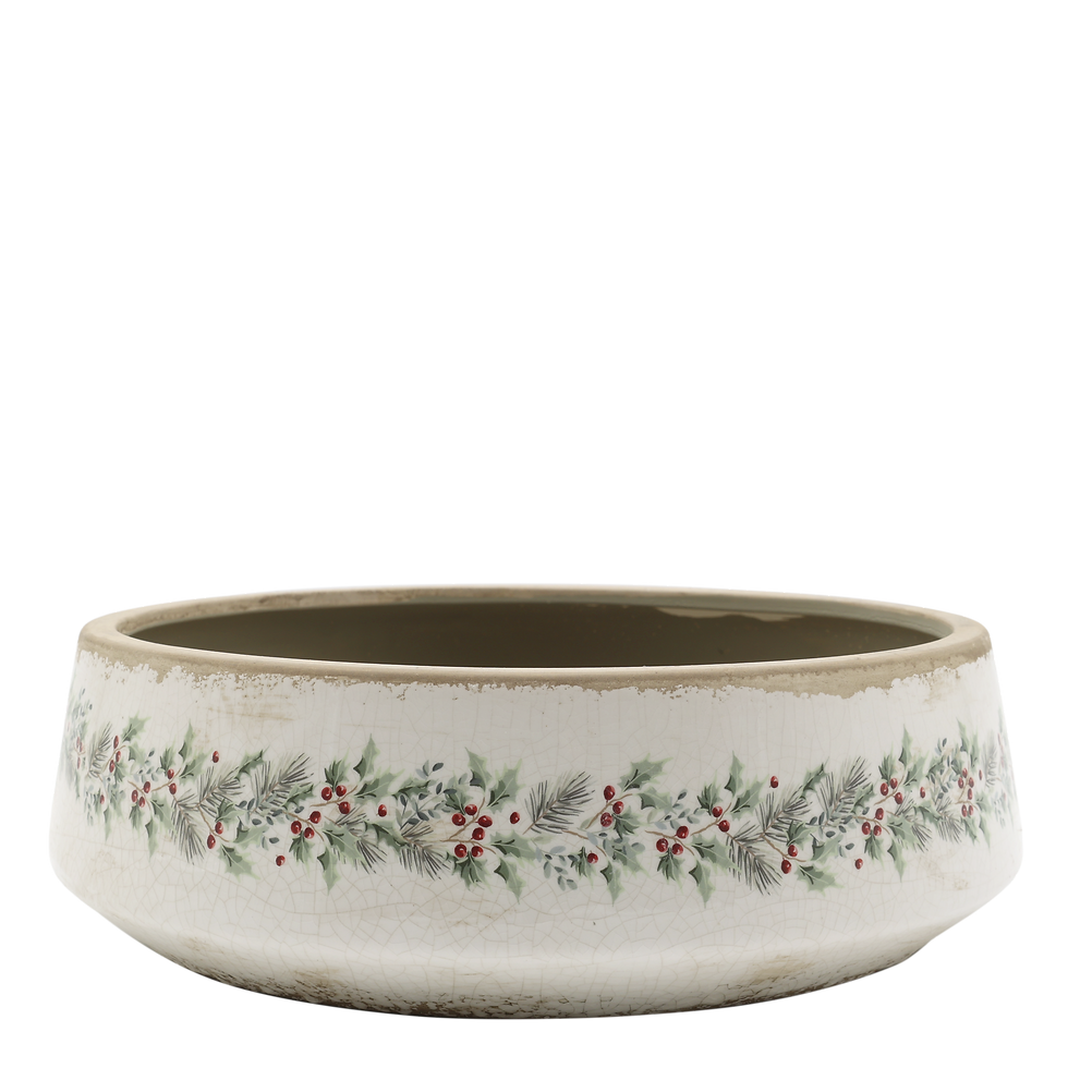Holly & Berry Vintage Style Planter Bowl Planter