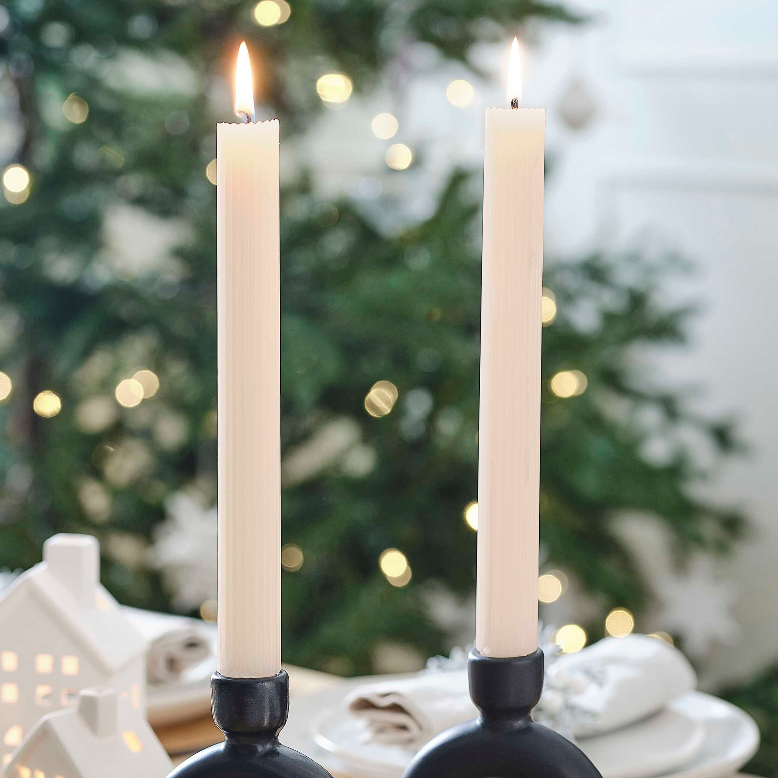 Ribbed Ivory Dinner Candles