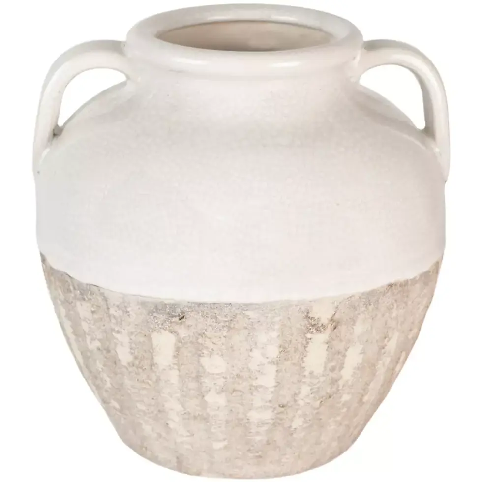 White And Stone Vase With Handles