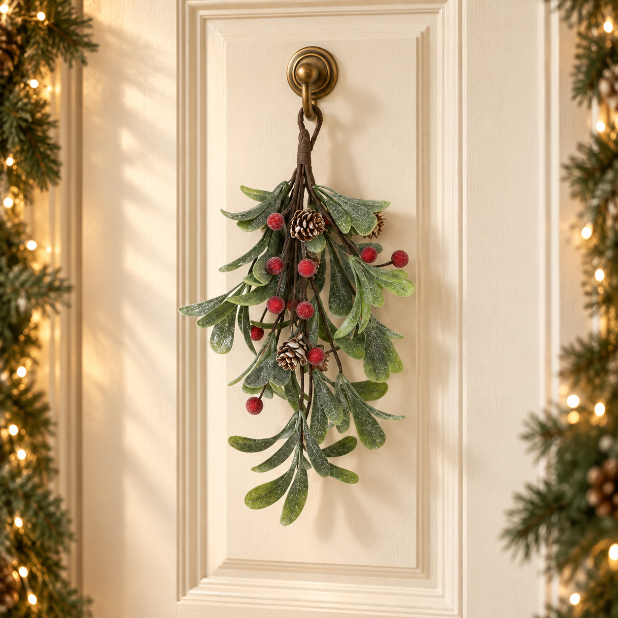 Frosted Mistletoe and Red Berry Christmas Swag