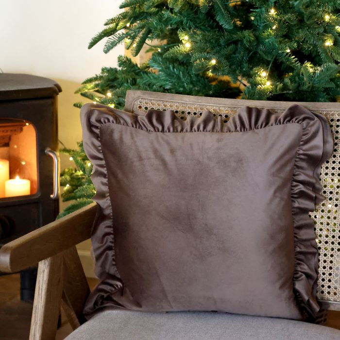 Mocca Velvet Frill Edge Cushion