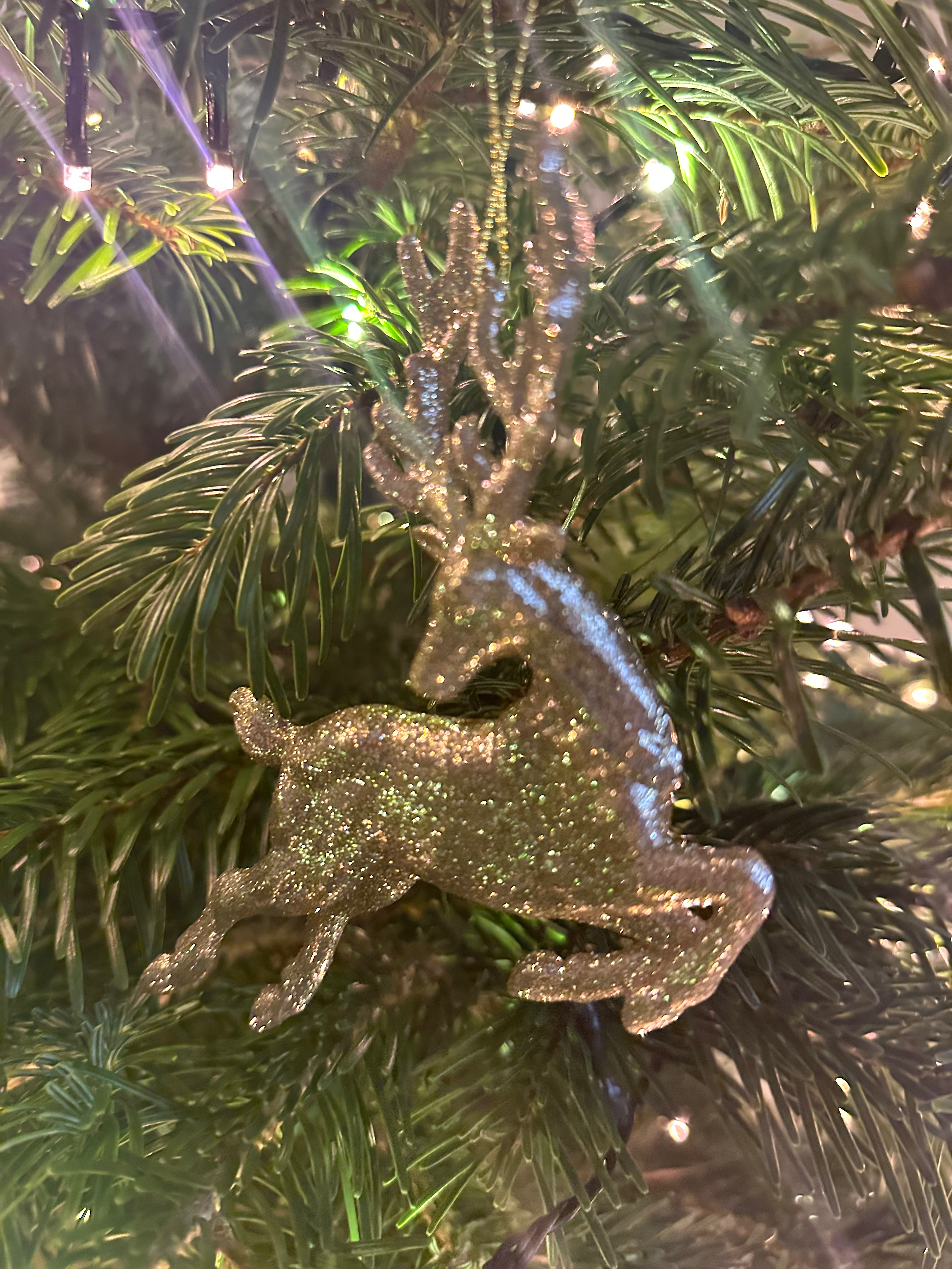 Hanging Gold Glitter Prancing Reindeer Tree Decoration