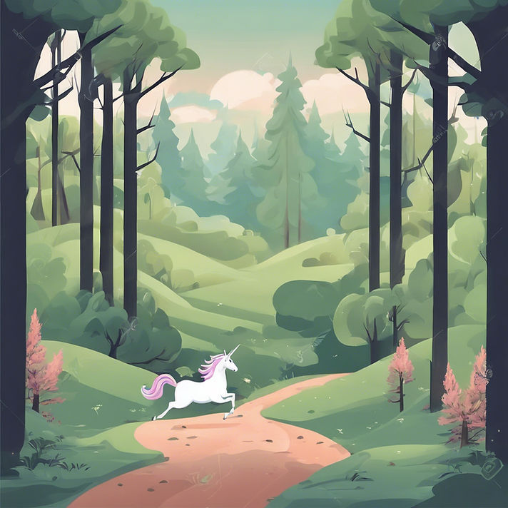 Landscape in forrest with unicorn running along the way.jpg