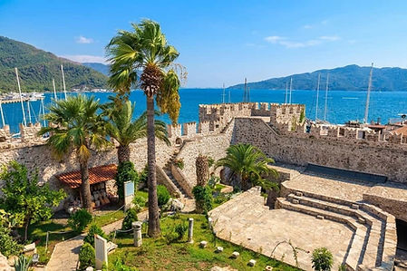 Panoramic view of Marmaris harbor from the castle overlooking the bay.